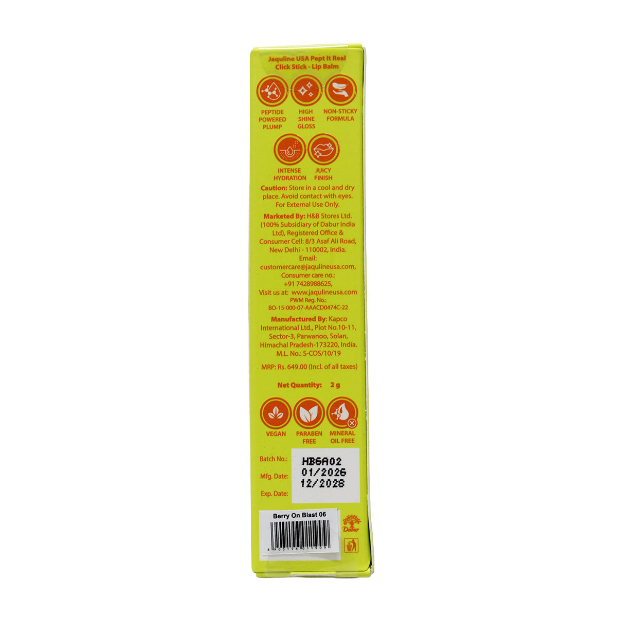 Jaquline USA Pept It Real Click Stick (2g) Berry On Blast 06