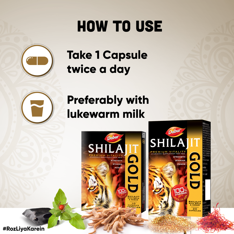 Dabur Shilajit Gold – 10 Capsules | Ayurvedic Strength & Stamina Booster