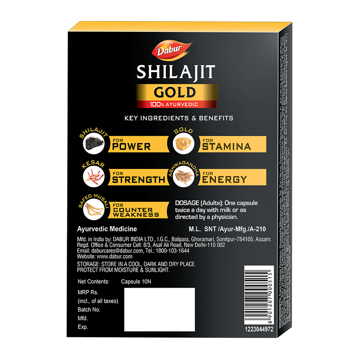 Dabur Shilajit Gold – 10 Capsules | Ayurvedic Strength & Stamina Booster
