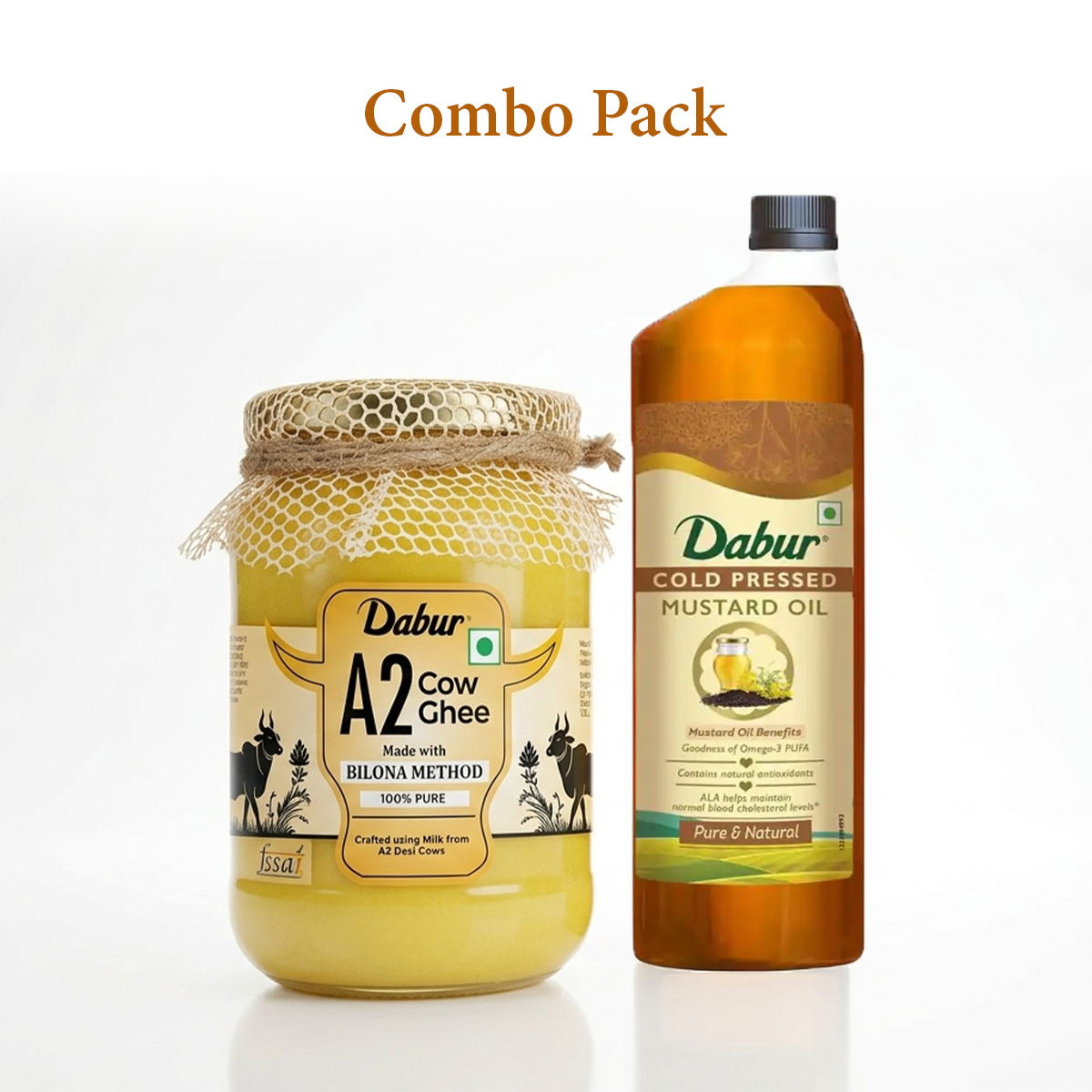 Dabur A2 Cow Ghee 500ml and Cold Pressed Mustard Oil 1ltr