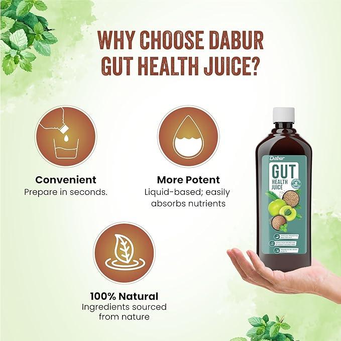 Dabur Gut Health Juice - Natural & Ayurvedic Digestive Care Solution | No Artificial Colors, Flavours & Sugars (Pack of 2)