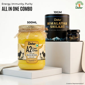 Dabur A2 Cow Ghee 500ml and Dabur Himalayan Shilajit Resin 10g