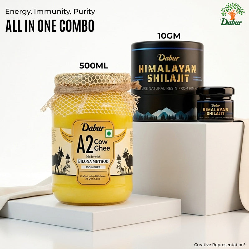 Dabur A2 Cow Ghee 500ml and Dabur Himalayan Shilajit Resin 10g