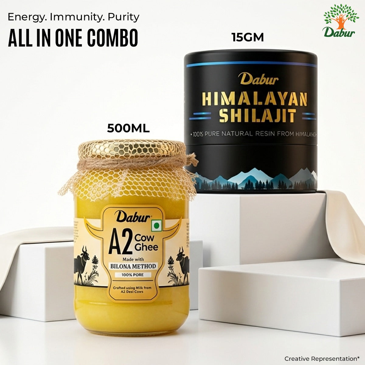 Dabur A2 Cow Ghee 500ml and Dabur Himalayan Shilajit Resin