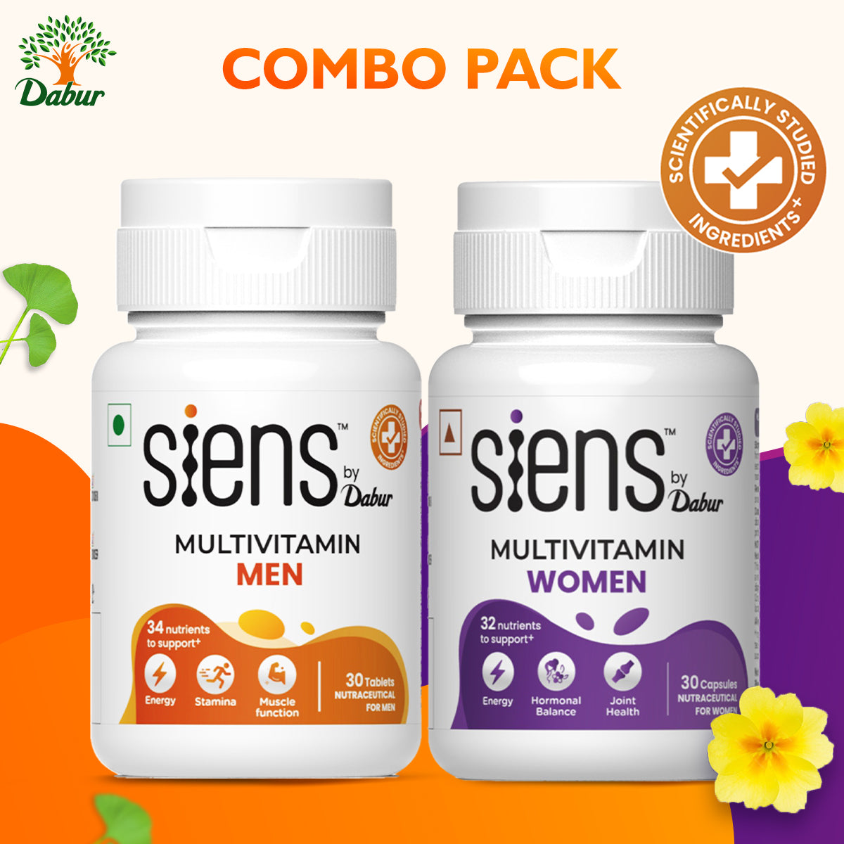 Siens by Dabur Daily Vitality Combo - Multivitamin for Men, 30 tablets & Multivitamin for Women, 30 tablets