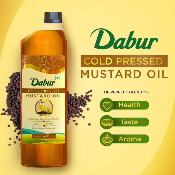 Dabur Cold Pressed Mustard Oil + Daanedaar Cow Ghee – 1L Each | Authentic Taste & Health