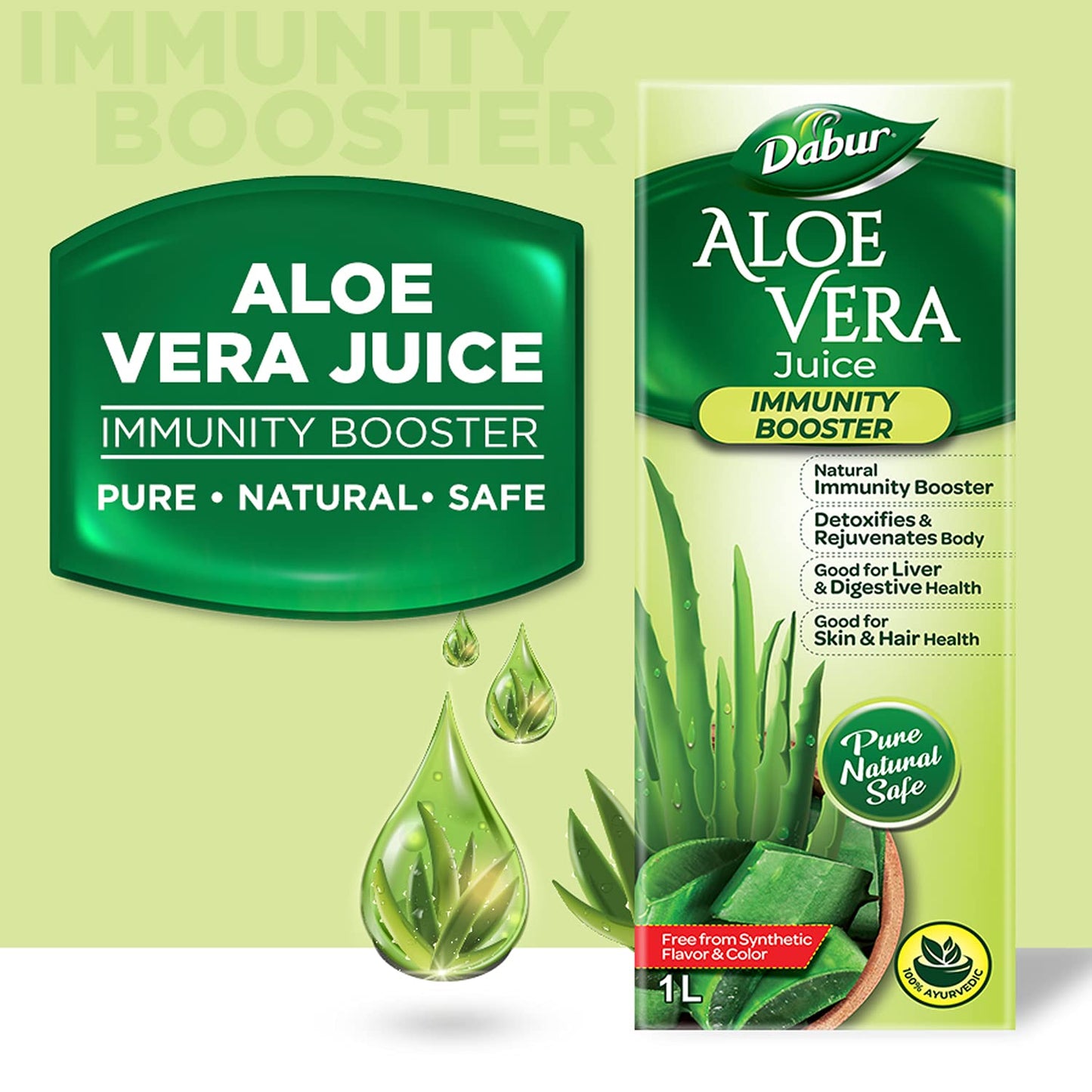 Dabur Aloe Vera Juice 1L (Pack of 2) – Supports Immunity, Detox & Digestion
