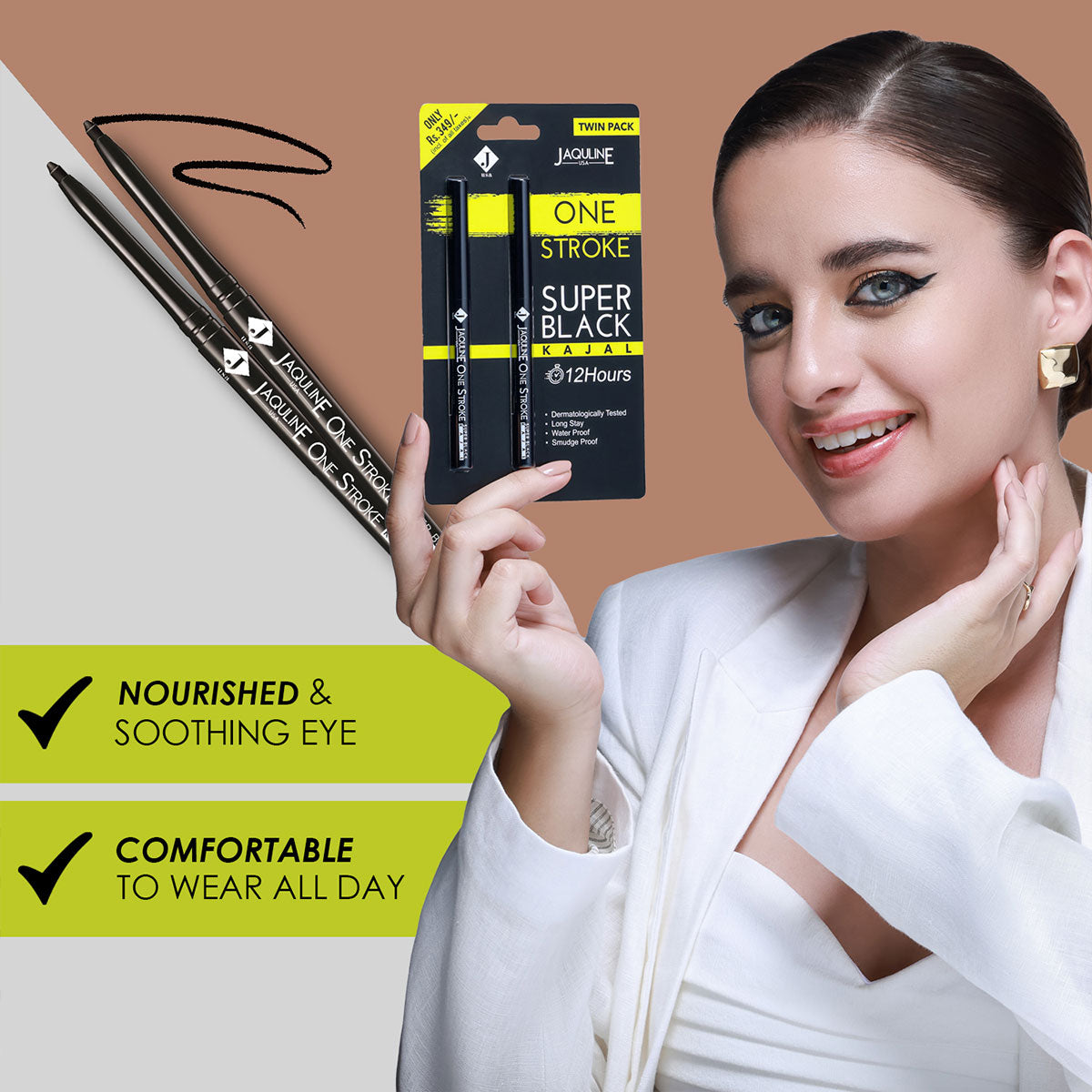 Jaquline USA OneStroke Super Black Kajal Twin Pack(0.30 gm+0.30 gm)