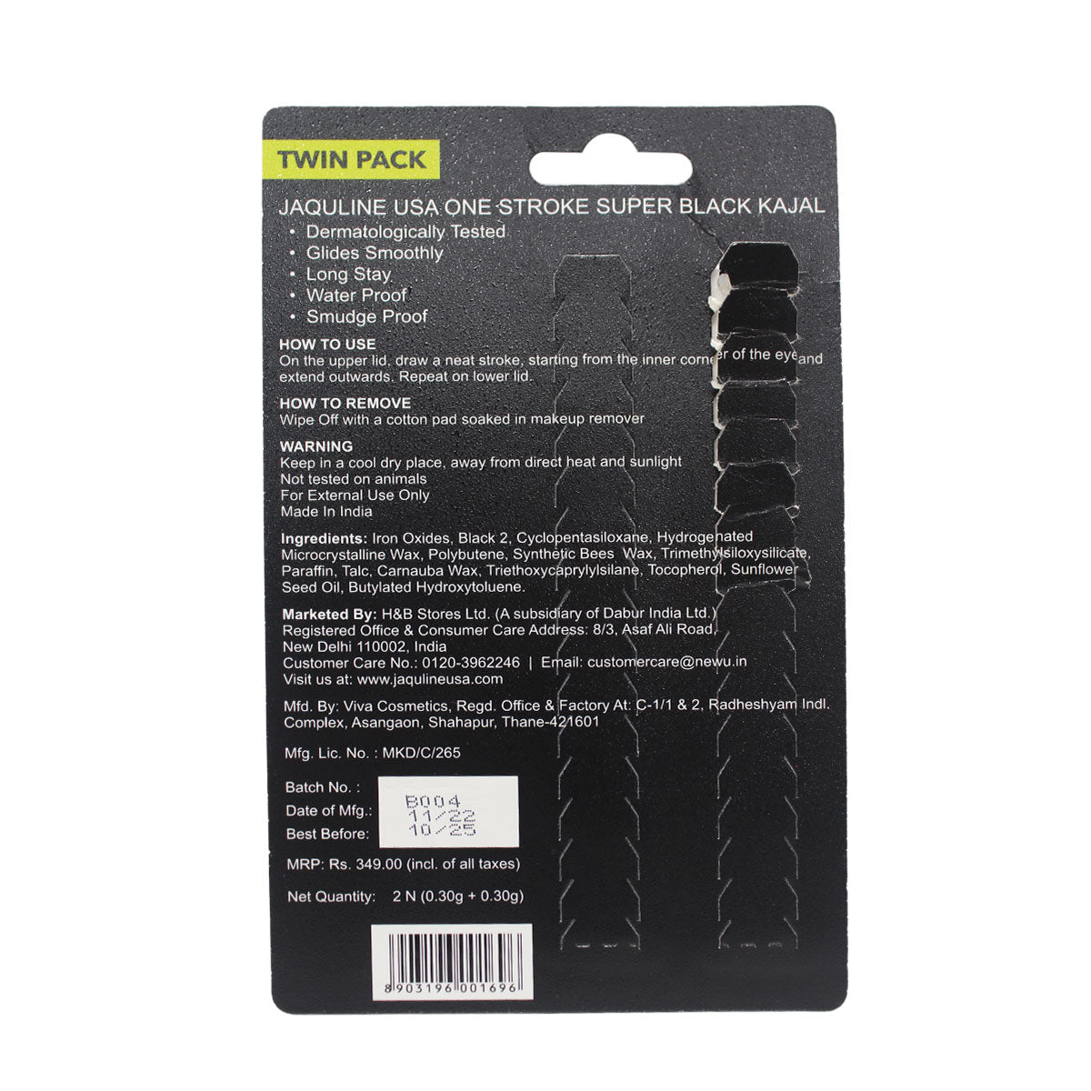 Jaquline USA OneStroke Super Black Kajal Twin Pack(0.30 gm+0.30 gm)