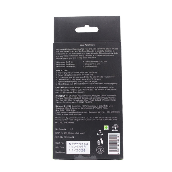 Jaquline USA Teatree & AloeVera Nose Pore Strips 10's