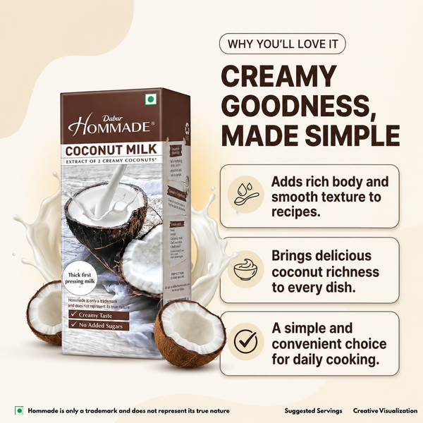 Dabur Hommade Coconut Milk 200ml | 2 Creamy Coconuts