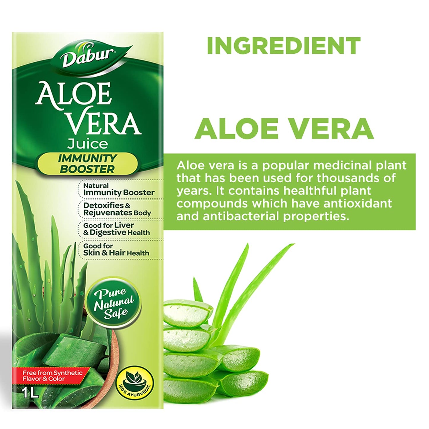 Dabur Aloe Vera Juice 1L (Pack of 2) – Supports Immunity, Detox & Digestion