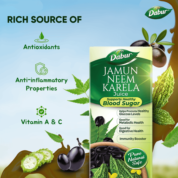 Dabur Jamun Neem Karela Juice | Control Blood Sugar Levels and Bad Cholesterol | Metabolic & Digestive | Diabetic Care