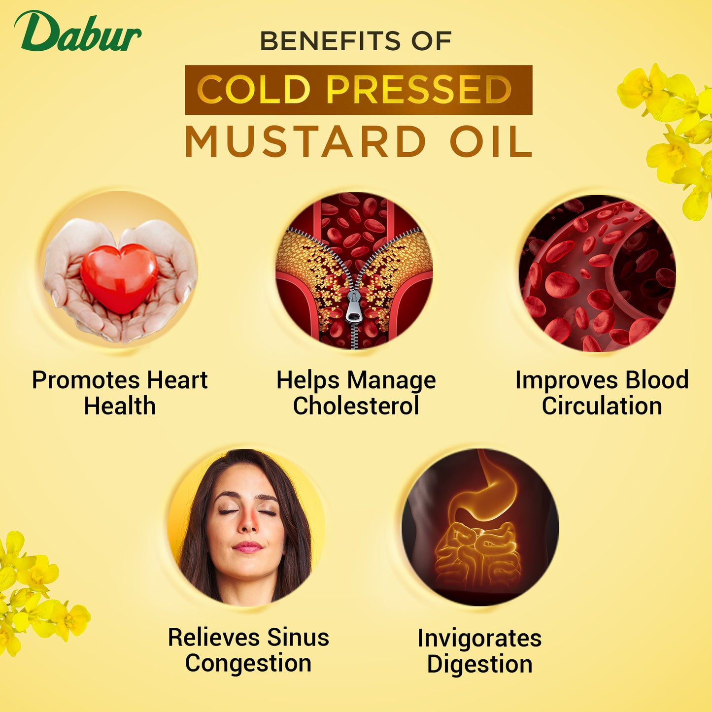 Dabur Cold Pressed Mustard Oil 1L x 2 – Heart-Friendly & Chemical-Free Cooking Oil