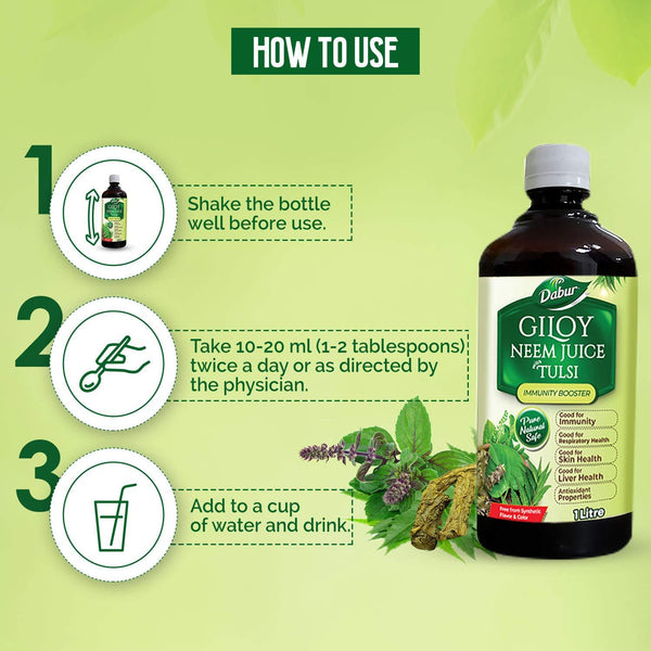 Dabur Giloy Neem Tulsi Juice for Immunity, Respiratory, Skin & Liver Health