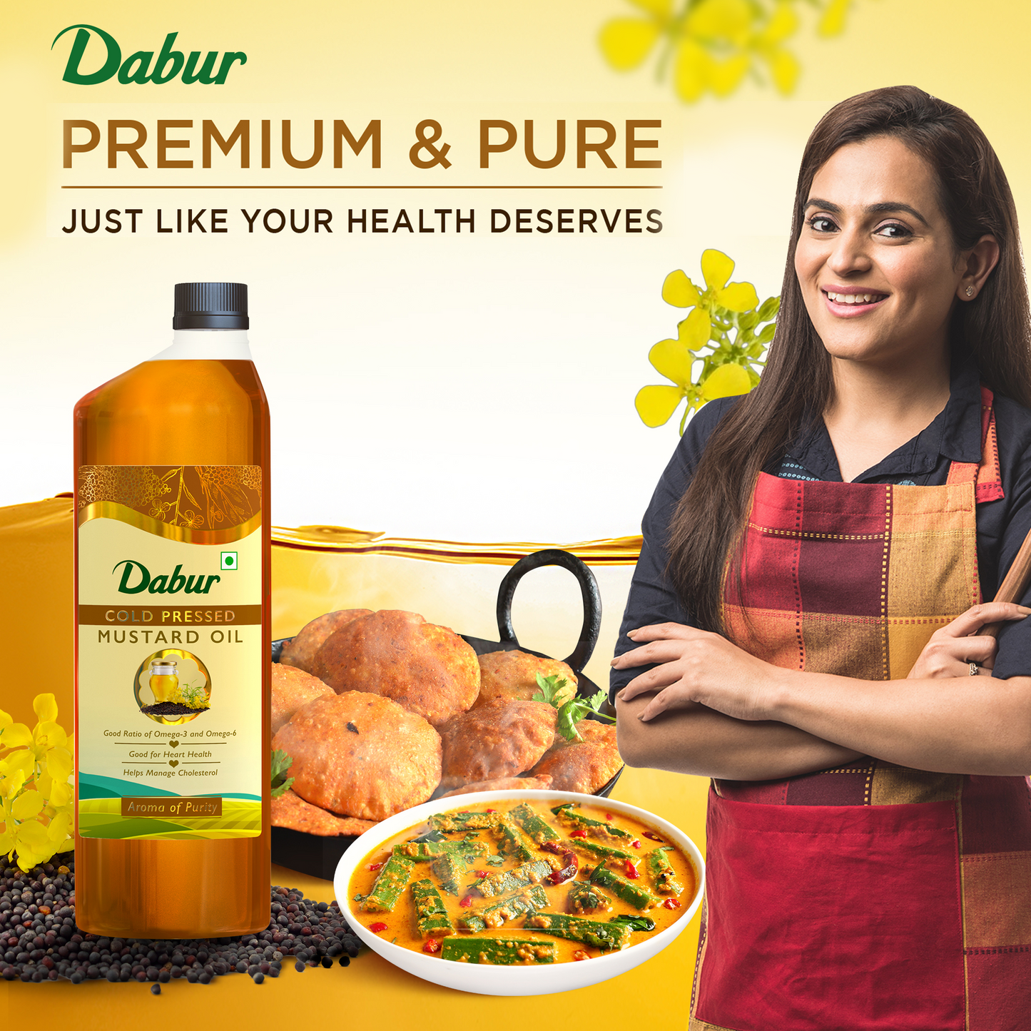 Dabur Cold Pressed Mustard Oil 1L x 2 – Heart-Friendly & Chemical-Free Cooking Oil
