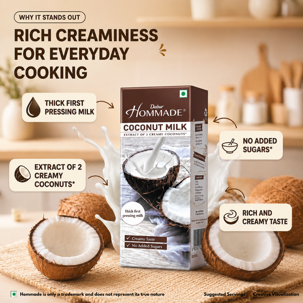 Dabur Hommade Coconut Milk 200ml | 2 Creamy Coconuts
