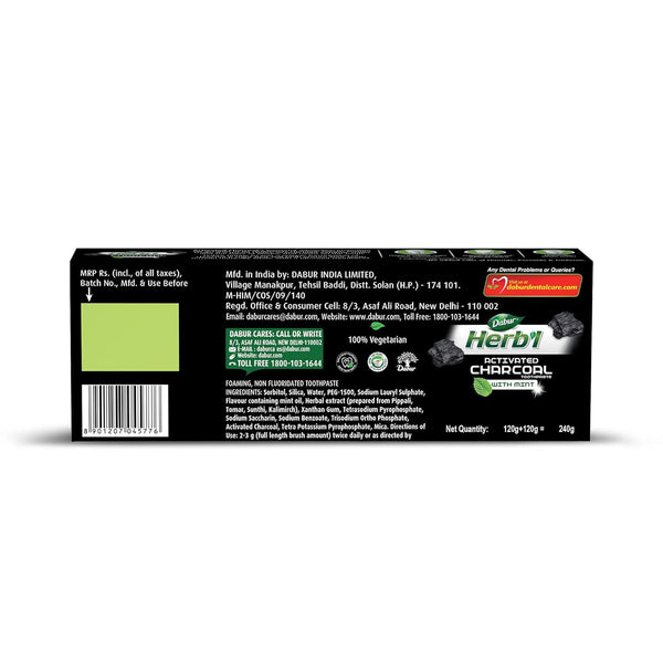 Dabur Herb'l Activated Charcoal Toothpaste (Pack of 2)