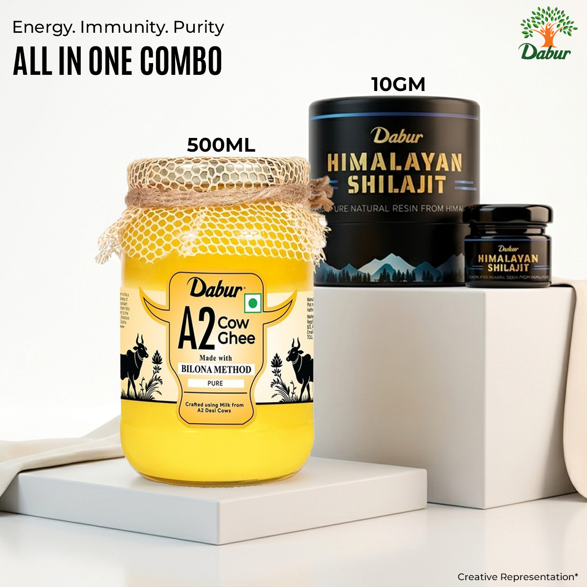 Dabur A2 Cow Ghee 500ml and Dabur Himalayan Shilajit Resin