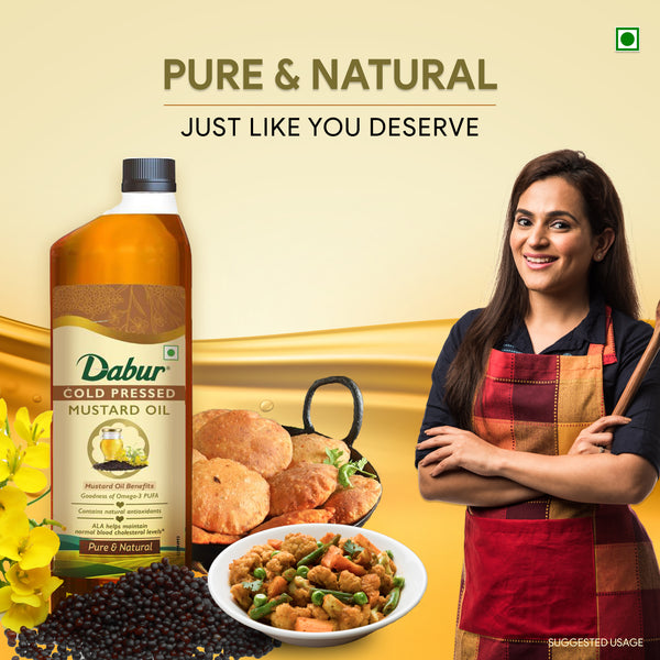 Dabur Cold Pressed Mustard Oil + Daanedaar Cow Ghee – 1L Each | Authentic Taste & Health
