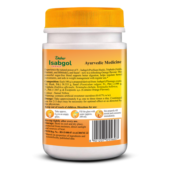 Dabur Isabgol Orange 100g | Natural Fiber Supplement with Orange Flavour