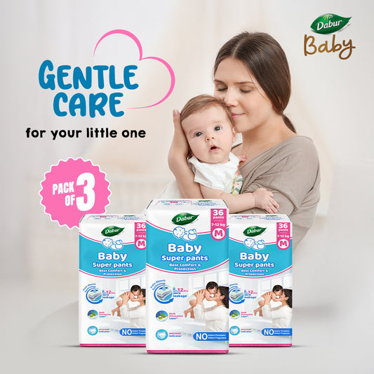 Dabur Baby Super Pants M Size – 22 Pants x 3 Packs | Ultra Soft & Dry