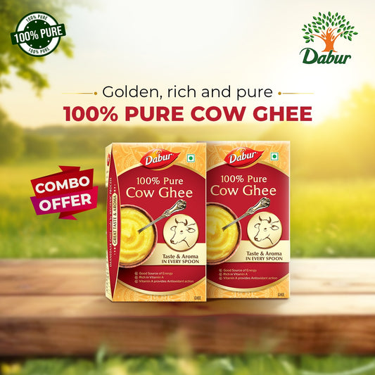 Dabur 100% Pure Daanedaar Cow Ghee With Rich Aroma 1 Ltr (Pack of 2)