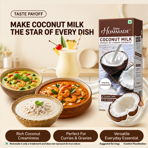 Dabur Hommade Coconut Milk 200ml | 2 Creamy Coconuts