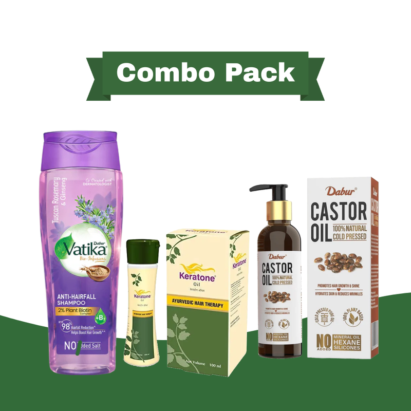 Dabur Vatika Bio Infusions Anti-Hairfall Shampoo 400ml + Dabur Keratone Oil 100ml + Dabur Castor Oil 200ml