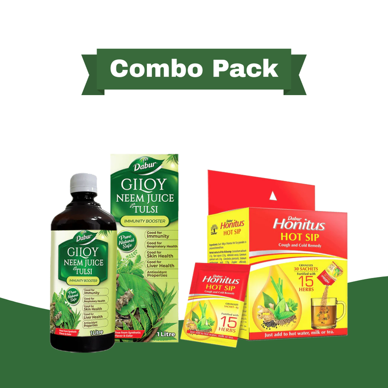 Dabur Giloy Neem Tulsi Juice 1Ltr + Dabur Honitus Hot Sip (4g x 30 Sachets)