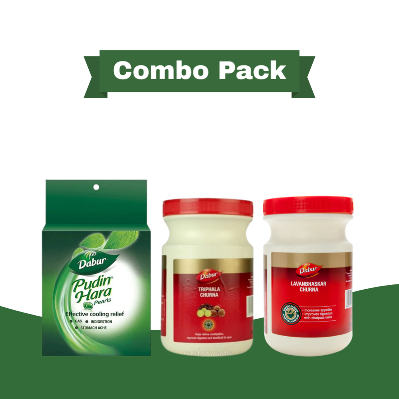 Dabur Lavanbhaskar Churna 500g + Triphala Churna 500g + Pudin Hara Pearls 10 Pearls x 12 Strips