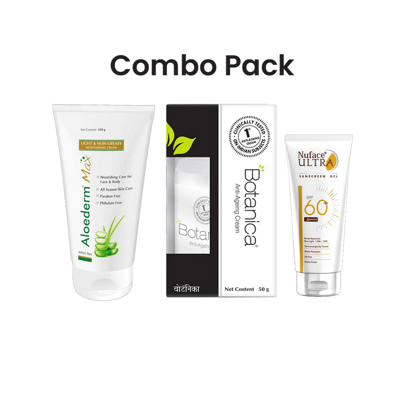 Aloederm Max Mositurising Cream (150g) + Nuface Ultra Sunscreen (50g) + Botanica Anti Ageing Cream (50g)