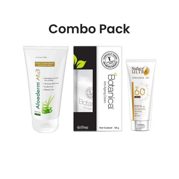 Aloederm Max Mositurising Cream (150g) + Nuface Ultra Sunscreen (50g) + Botanica Anti Ageing Cream (50g)