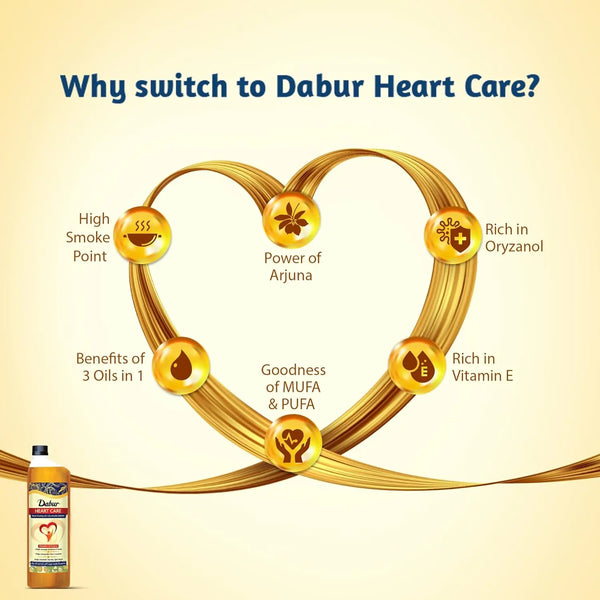 Dabur Heart Care Oil with Arjuna | Rice Bran Oil, Flaxseed oil & Sesame oil | Goodness of MUFA, PUFA and Oryzanol