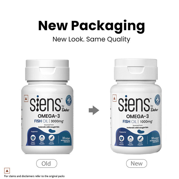 Siens By Dabur Omega-3 Fish Oil Capsules | Supports Heart, Skin & Joint Health| EPA & DHA