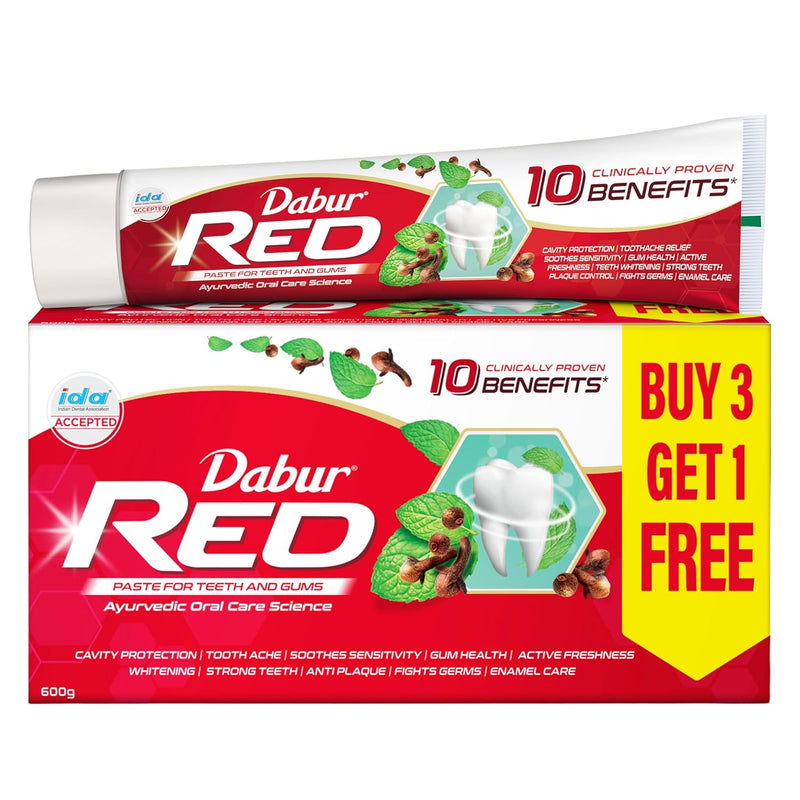 Dabur Red Toothpaste (Buy 3 Get 1 Free) | Fluoride-Free | World's No.1 Ayurvedic Paste | Germ & Cavity Protection