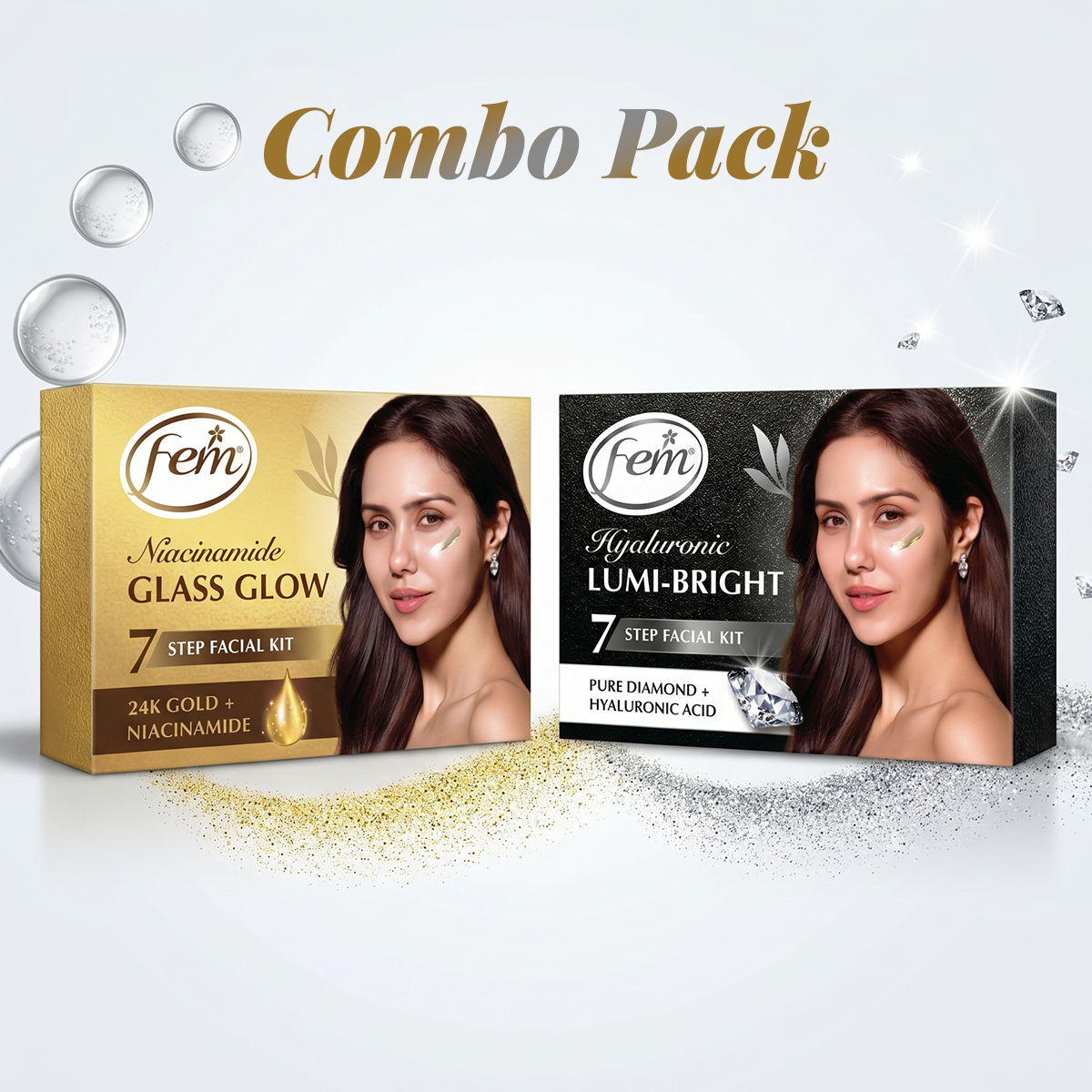 FEM Niacinamide Glass Glow Facial Kit+FEM Hyaluronic Lumi-Bright Facial Kit
