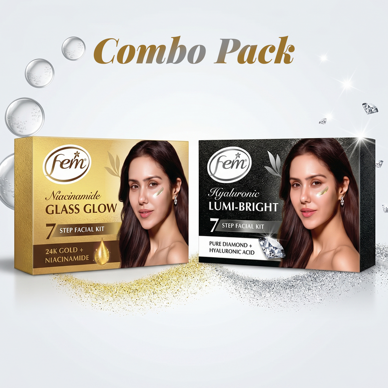 FEM Niacinamide Glass Glow Facial Kit+FEM Hyaluronic Lumi-Bright Facial Kit