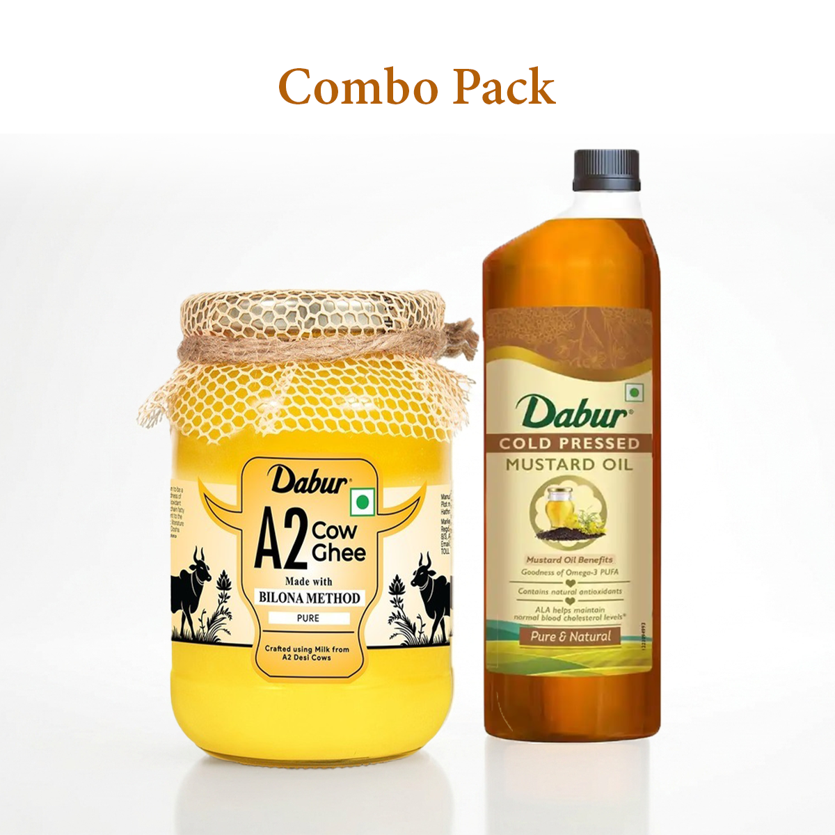 Dabur A2 Cow Ghee 500ml and Cold Pressed Mustard Oil 1ltr