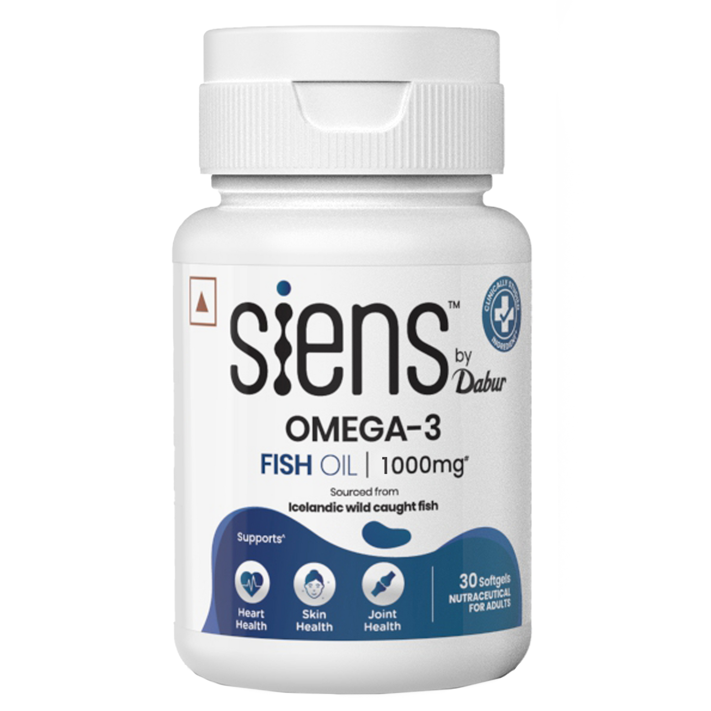 Siens By Dabur Omega-3 Capsules with Fish Oil | 180mg EPA & 120mg DHA | 30 soft gels | Supports Heart, Skin & Joint Health