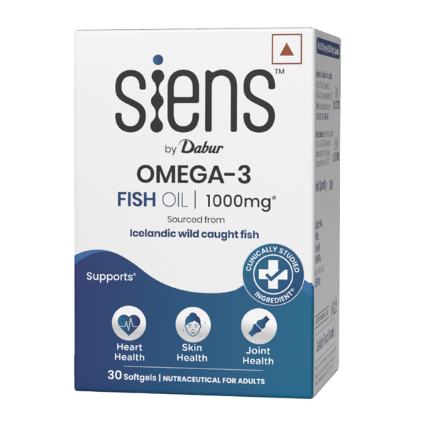 Siens By Dabur Omega-3 Capsules with Fish Oil | 180mg EPA & 120mg DHA | 30 soft gels | Supports Heart, Skin & Joint Health