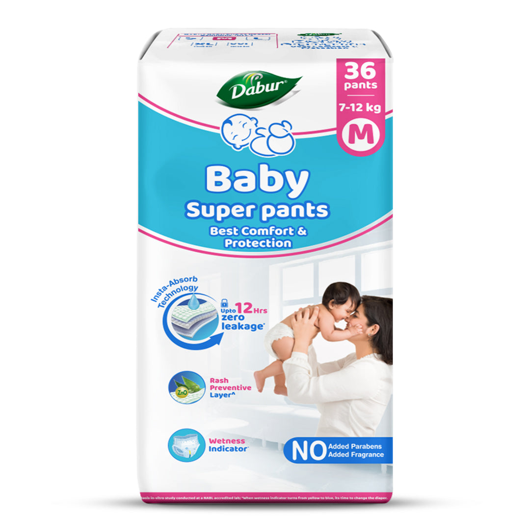 Dabur Baby Super Pants M Size – 22 Pants x 3 Packs | Ultra Soft & Dry