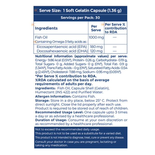 Siens By Dabur Omega-3 Fish Oil Capsules | Supports Heart, Skin & Joint Health| EPA & DHA