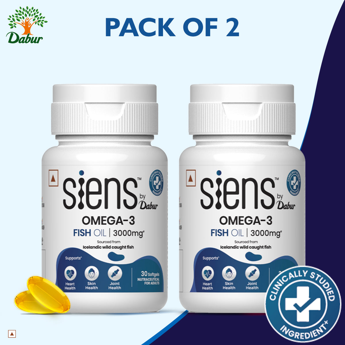 Siens By Dabur Omega-3 Fish Oil Capsules | Supports Heart, Skin & Joint Health| EPA & DHA