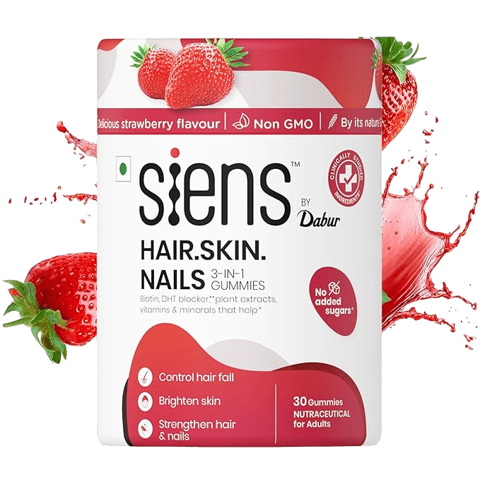 Siens By Dabur Hair, Skin & Nails (3 in 1 Gummies) | Brightens Skin, Control Hairfall, Strengthens Hair & Nails