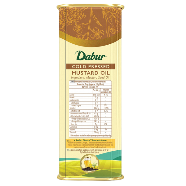 Dabur Cold Pressed Mustard Oil | Rich in Omega 3 | Pure & Flavorful Cooking Oil