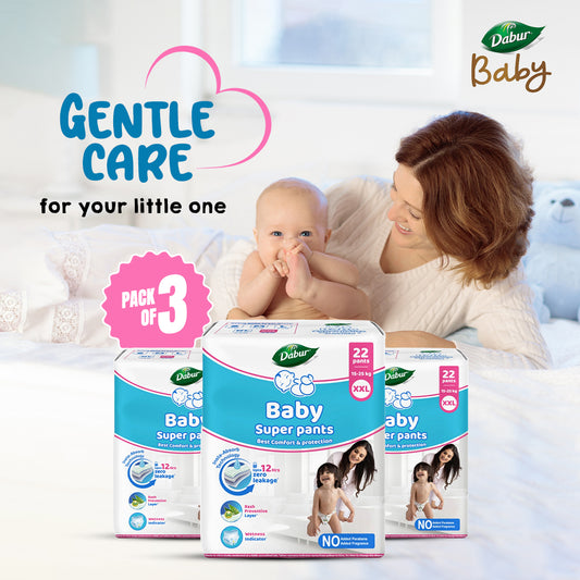 Dabur Baby Super Pants M Size – 22 Pants x 3 Packs | Ultra Soft & Dry