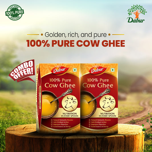 Dabur 100% Pure Daanedaar Cow Ghee With Rich Aroma 1 Ltr (Pack of 2)