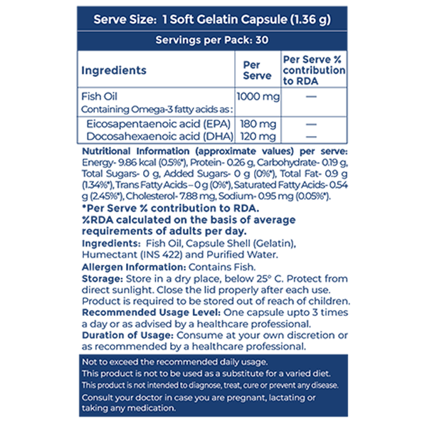 Siens By Dabur Omega-3 Fish Oil Capsules | Supports Heart, Skin & Joint Health| EPA & DHA