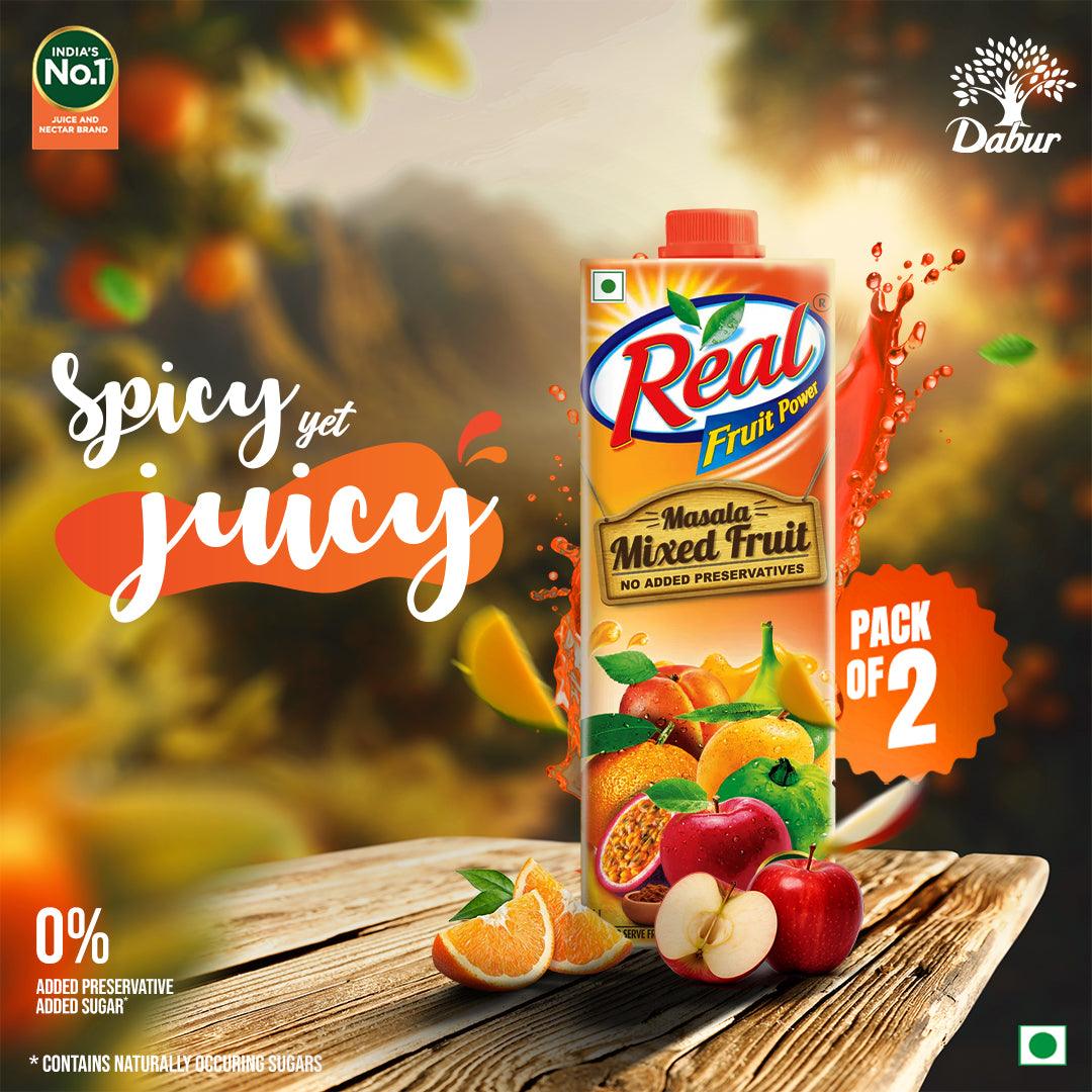 Dabur Real Masala Mixed Fruit Juice 1L x 2 – No Preservatives, Full Taste